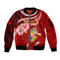 Tonga Rugby Sleeve Zip Bomber Jacket Ikale Tahi Tongan Ngatu Pattern With Dabbing Ball - Wonder Print Shop