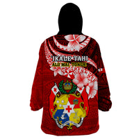 Tonga Rugby Wearable Blanket Hoodie Ikale Tahi Tongan Ngatu Pattern With Dabbing Ball - Wonder Print Shop