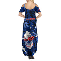 Samoa Rugby Family Matching Summer Maxi Dress and Hawaiian Shirt Manu Samoa Ula Fala Dabbing Ball Polynesian Blue Version - Wonder Print Shop