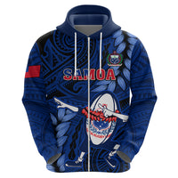 Samoa Rugby Hoodie Manu Samoa Ula Fala Dabbing Ball Polynesian Blue Version - Wonder Print Shop