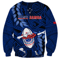 Samoa Rugby Sweatshirt Manu Samoa Ula Fala Dabbing Ball Polynesian Blue Version - Wonder Print Shop