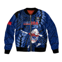 Custom Samoa Rugby Bomber Jacket Manu Samoa Ula Fala Dabbing Ball Polynesian Blue Version - Wonder Print Shop
