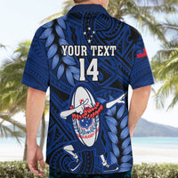 Custom Samoa Rugby Hawaiian Shirt Manu Samoa Ula Fala Dabbing Ball Polynesian Blue Version - Wonder Print Shop