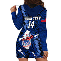 Custom Samoa Rugby Hoodie Dress Manu Samoa Ula Fala Dabbing Ball Polynesian Blue Version - Wonder Print Shop