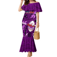 Samoa Rugby Family Matching Mermaid Dress and Hawaiian Shirt Manu Samoa Ula Fala Dabbing Ball Polynesian Purple Version - Wonder Print Shop