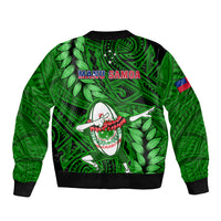 Samoa Rugby Sleeve Zip Bomber Jacket Manu Samoa Ula Fala Dabbing Ball Polynesian Green Version - Wonder Print Shop