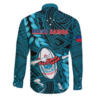 Samoa Rugby Family Matching Short Sleeve Bodycon Dress and Hawaiian Shirt Manu Samoa Ula Fala Dabbing Ball Polynesian Turquoise Version - Wonder Print Shop