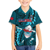 Samoa Rugby Family Matching Short Sleeve Bodycon Dress and Hawaiian Shirt Manu Samoa Ula Fala Dabbing Ball Polynesian Turquoise Version - Wonder Print Shop