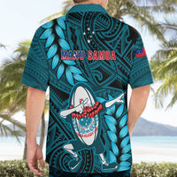 Samoa Rugby Hawaiian Shirt Manu Samoa Ula Fala Dabbing Ball Polynesian Turquoise Version - Wonder Print Shop
