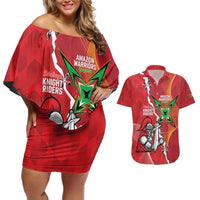 Guyana and Trinbago Cricket Custom Couples Matching Off Shoulder Short Dress and Hawaiian Shirt Amazon Warriors Knight Riders Together - Wonder Print Shop