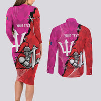 Barbados and Trinbago Cricket Personalized Couples Matching Long Sleeve Bodycon Dress and Long Sleeve Button Shirt Royals Knight Riders Together - Wonder Print Shop