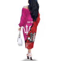 Barbados and Trinbago Cricket Personalized Family Matching Off The Shoulder Long Sleeve Dress and Hawaiian Shirt Royals Knight Riders Together - Wonder Print Shop