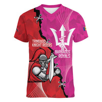 Barbados and Trinbago Cricket Personalized Women V-Neck T-Shirt Royals Knight Riders Together - Wonder Print Shop