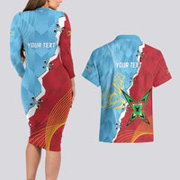 Saint Lucia and Guyana Cricket Personalized Couples Matching Long Sleeve Bodycon Dress and Hawaiian Shirt Kings Amazon Warriors Together - Wonder Print Shop