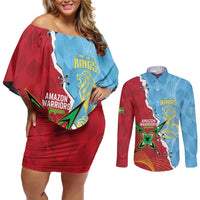 Saint Lucia and Guyana Cricket Personalized Couples Matching Off Shoulder Short Dress and Long Sleeve Button Shirt Kings Amazon Warriors Together - Wonder Print Shop
