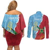 Saint Lucia and Guyana Cricket Personalized Couples Matching Off Shoulder Short Dress and Long Sleeve Button Shirt Kings Amazon Warriors Together - Wonder Print Shop