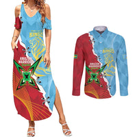Saint Lucia and Guyana Cricket Personalized Couples Matching Summer Maxi Dress and Long Sleeve Button Shirt Kings Amazon Warriors Together - Wonder Print Shop