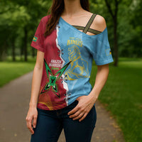 Saint Lucia and Guyana Cricket Personalized Cross Shoulder Shirt Kings Amazon Warriors Together - Wonder Print Shop