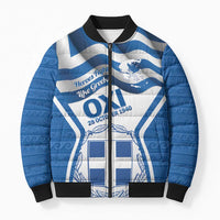 Greece Ohi Day Bomber Puffer Jacket Hellas Coat Of Arms Greek Pattern - Wonder Print Shop
