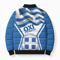 Greece Ohi Day Bomber Puffer Jacket Hellas Coat Of Arms Greek Pattern - Wonder Print Shop