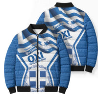 Greece Ohi Day Bomber Puffer Jacket Hellas Coat Of Arms Greek Pattern - Wonder Print Shop