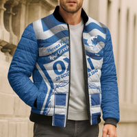 Greece Ohi Day Bomber Puffer Jacket Hellas Coat Of Arms Greek Pattern - Wonder Print Shop