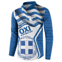 Greece Ohi Day Button Sweatshirt Hellas Coat Of Arms Greek Pattern - Wonder Print Shop