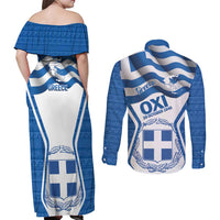 Greece Ohi Day Couples Matching Off Shoulder Maxi Dress and Long Sleeve Button Shirt Hellas Coat Of Arms Greek Pattern - Wonder Print Shop