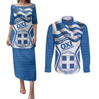 Greece Ohi Day Couples Matching Puletasi and Long Sleeve Button Shirt Hellas Coat Of Arms Greek Pattern - Wonder Print Shop