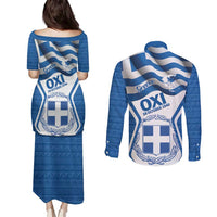 Greece Ohi Day Couples Matching Puletasi and Long Sleeve Button Shirt Hellas Coat Of Arms Greek Pattern - Wonder Print Shop