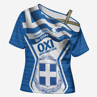Greece Ohi Day Cross Shoulder Shirt Hellas Coat Of Arms Greek Pattern - Wonder Print Shop