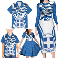 Greece Ohi Day Family Matching Long Sleeve Bodycon Dress and Hawaiian Shirt Hellas Coat Of Arms Greek Pattern - Wonder Print Shop