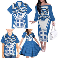 Greece Ohi Day Family Matching Off The Shoulder Long Sleeve Dress and Hawaiian Shirt Hellas Coat Of Arms Greek Pattern - Wonder Print Shop