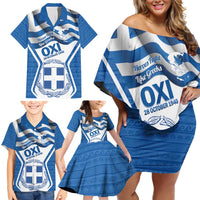 Greece Ohi Day Family Matching Off Shoulder Short Dress and Hawaiian Shirt Hellas Coat Of Arms Greek Pattern - Wonder Print Shop