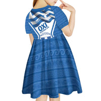 Greece Ohi Day Kid Short Sleeve Dress Hellas Coat Of Arms Greek Pattern - Wonder Print Shop