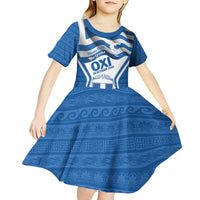 Greece Ohi Day Kid Short Sleeve Dress Hellas Coat Of Arms Greek Pattern - Wonder Print Shop