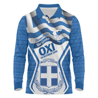 Greece Ohi Day Long Sleeve Polo Shirt Hellas Coat Of Arms Greek Pattern - Wonder Print Shop