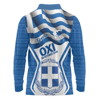 Greece Ohi Day Long Sleeve Polo Shirt Hellas Coat Of Arms Greek Pattern - Wonder Print Shop