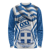Greece Ohi Day Long Sleeve Shirt Hellas Coat Of Arms Greek Pattern - Wonder Print Shop