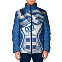 Greece Ohi Day Padded Jacket Hellas Coat Of Arms Greek Pattern - Wonder Print Shop