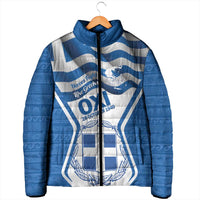 Greece Ohi Day Padded Jacket Hellas Coat Of Arms Greek Pattern - Wonder Print Shop