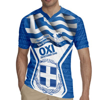 Greece Ohi Day Rugby Jersey Hellas Coat Of Arms Greek Pattern - Wonder Print Shop