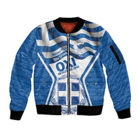 Greece Ohi Day Sleeve Zip Bomber Jacket Hellas Coat Of Arms Greek Pattern - Wonder Print Shop