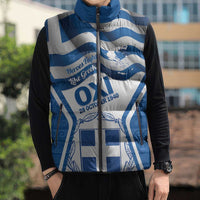 Greece Ohi Day Sleeveless Puffer Jacket Hellas Coat Of Arms Greek Pattern - Wonder Print Shop