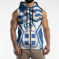 Greece Ohi Day Sleeveless Zip Hoodie Hellas Coat Of Arms Greek Pattern - Wonder Print Shop