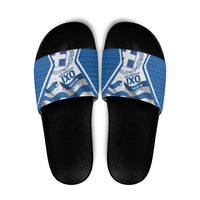 Greece Ohi Day Slide Sandals Hellas Coat Of Arms Greek Pattern - Wonder Print Shop