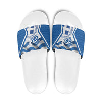 Greece Ohi Day Slide Sandals Hellas Coat Of Arms Greek Pattern - Wonder Print Shop