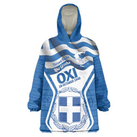 Greece Ohi Day Wearable Blanket Hoodie Hellas Coat Of Arms Greek Pattern - Wonder Print Shop