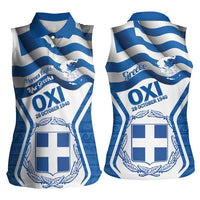 Greece Ohi Day Women Sleeveless Polo Shirt Hellas Coat Of Arms Greek Pattern - Wonder Print Shop