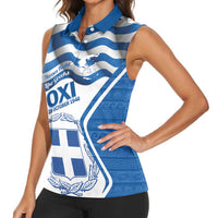 Greece Ohi Day Women Sleeveless Polo Shirt Hellas Coat Of Arms Greek Pattern - Wonder Print Shop